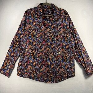 Tasso Elba Long Sleeve Button Down Shirt Paisley Print Men's Large Cotton Preppy